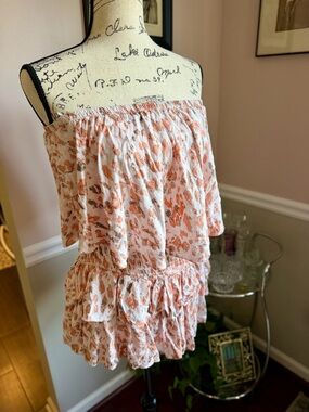 Mustard Seed Printed Romper Off Shoulder Ruffle Boho Summer M